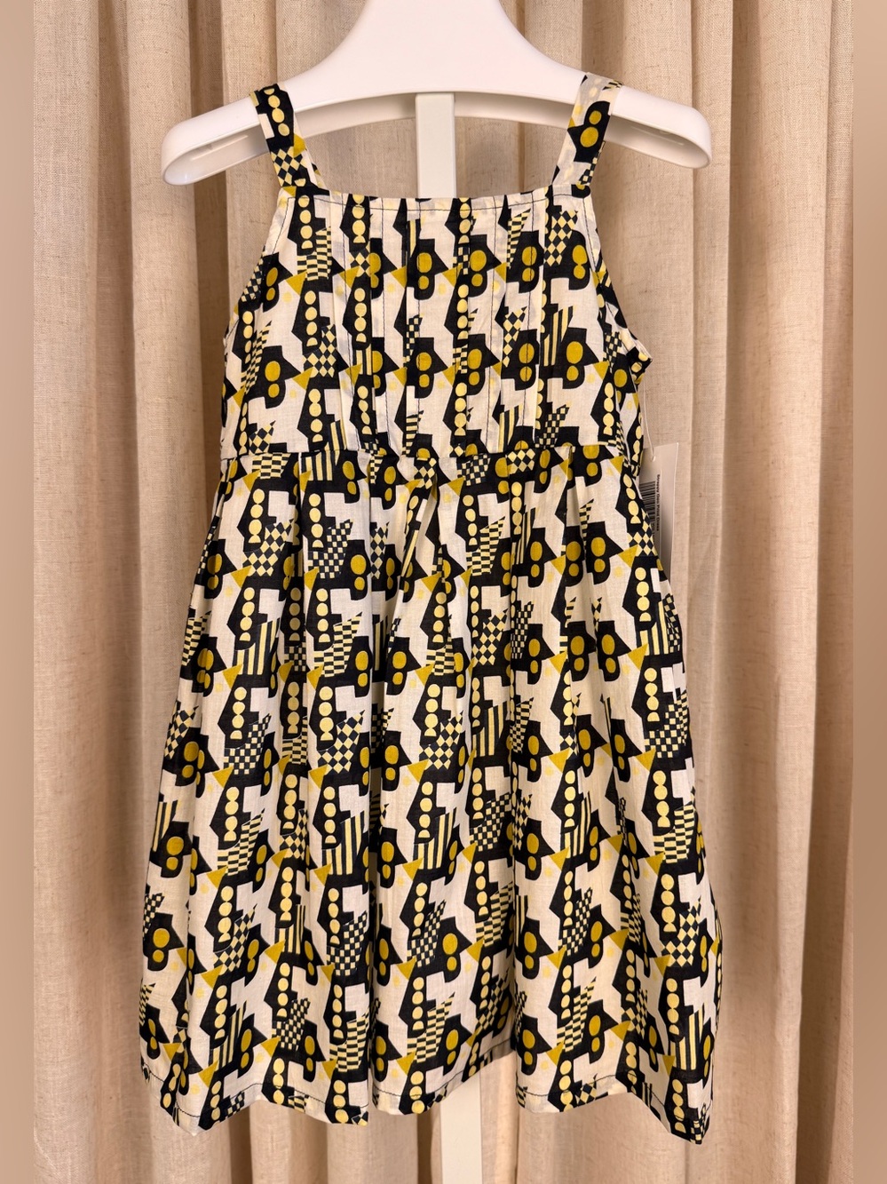 WILLOUGHBY Strappy Yellow & Black *GEO PRINT* Pleated Cotton Sun Dress 3T NWT